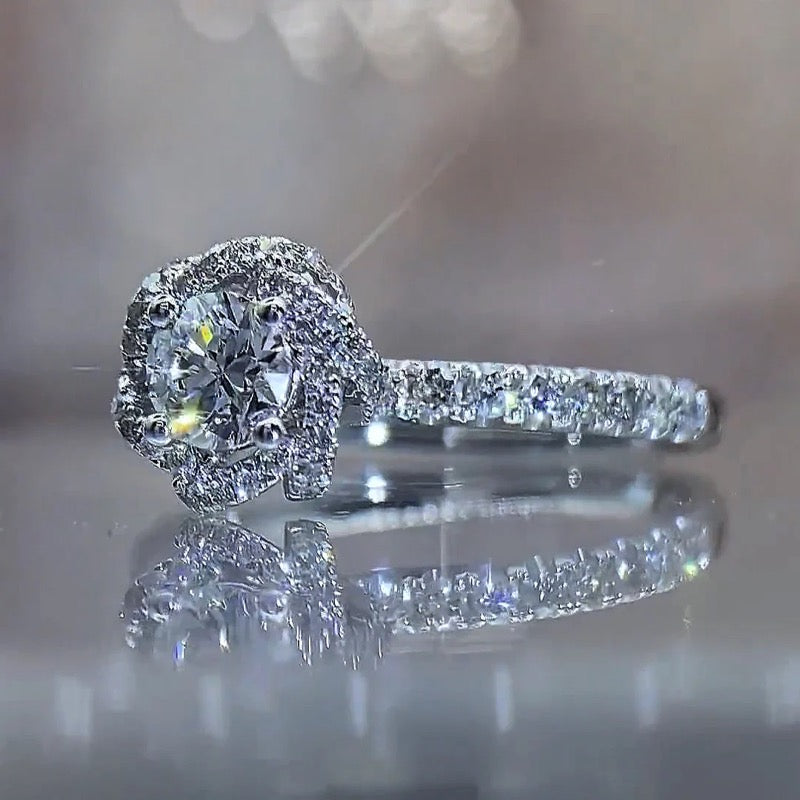 Flower Fountain Design Moissanite Engagement Ring 4