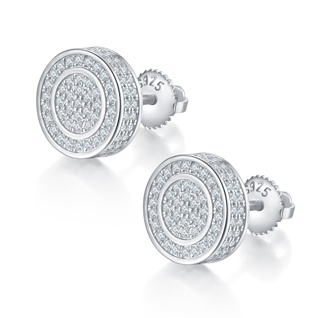 Round Double Loop S925 Silver Screw Back Stud Moissanite Earrings