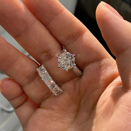 π₯3CT Round Cut Moissanite Engagement Ring and Wedding Ring Set 8