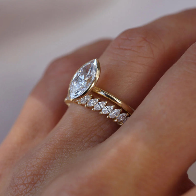 New Arrival 3CT Marquise Cut Moissanite Triple Stackable with Bezel Setting Ring Set