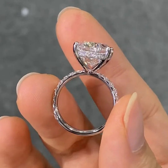 π₯8CT Oval Cut Hidden Halo Side Stones  Moissanite Engagement Ring
