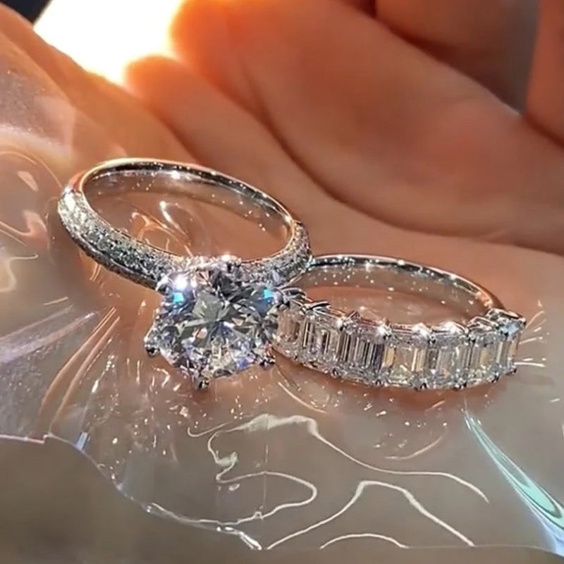 π₯3CT Round Cut Moissanite Engagement Ring and Wedding Ring Set 8