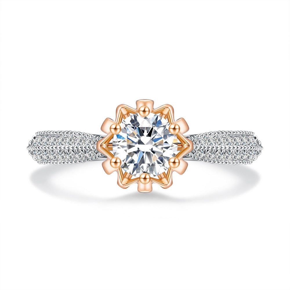 Flower Bud 2 Tones Moissanite Engagement Ring