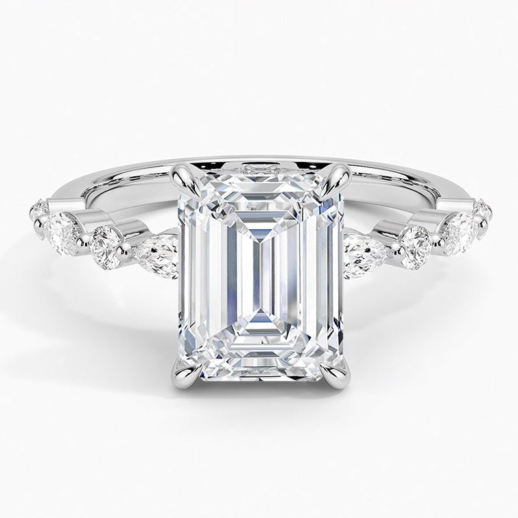 NEW 3CT Emerald Cut Side Stone  Moissanite Engagement Ring