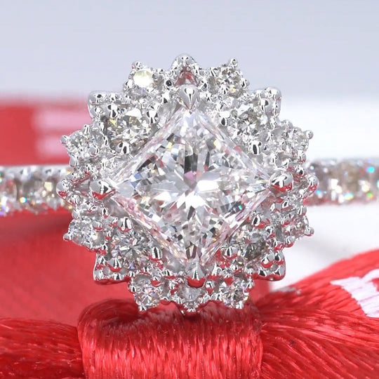 Princess Cut Flower Moissanite Engagement Ring