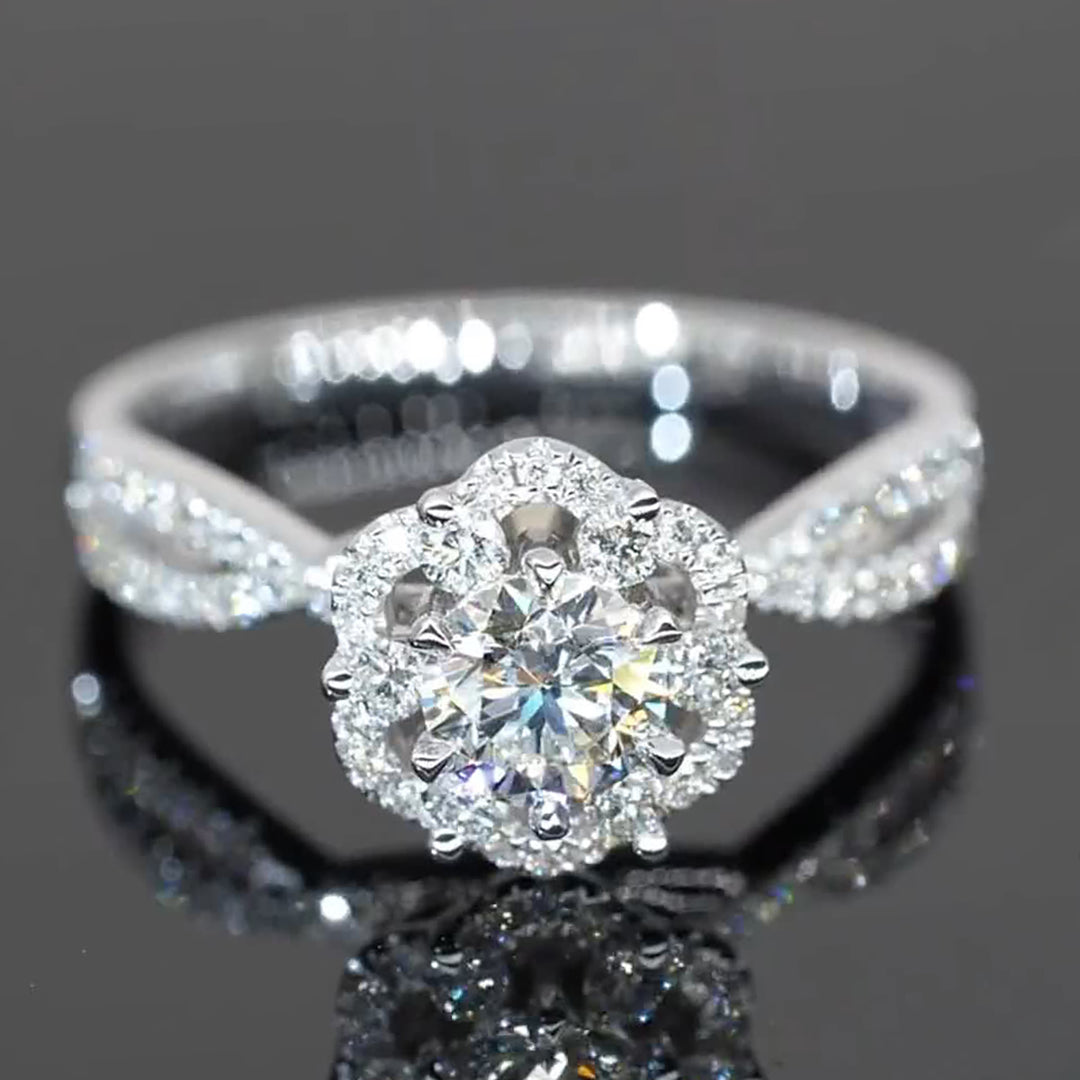 Flower Cross Ring Band Design Moissanite Engagement Ring