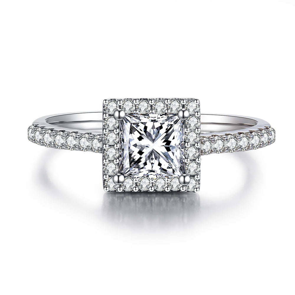 Princess Cut Halo Design Moissanite Ring