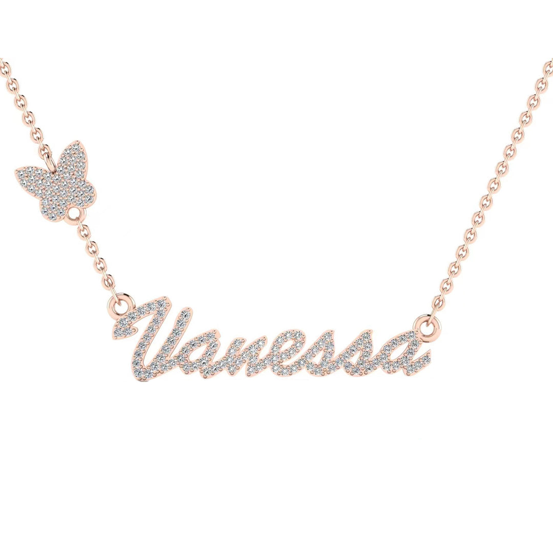 S925 Silver Custom Moissanite Name Necklace With Butterfly On Chain For Women