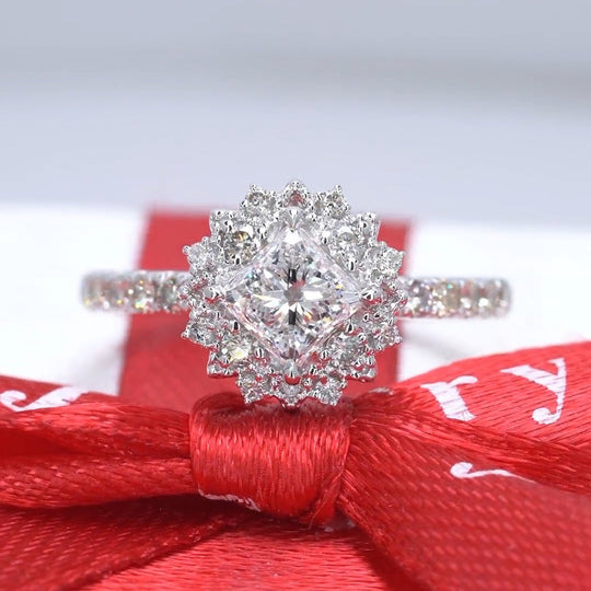 Princess Cut Flower Moissanite Engagement Ring