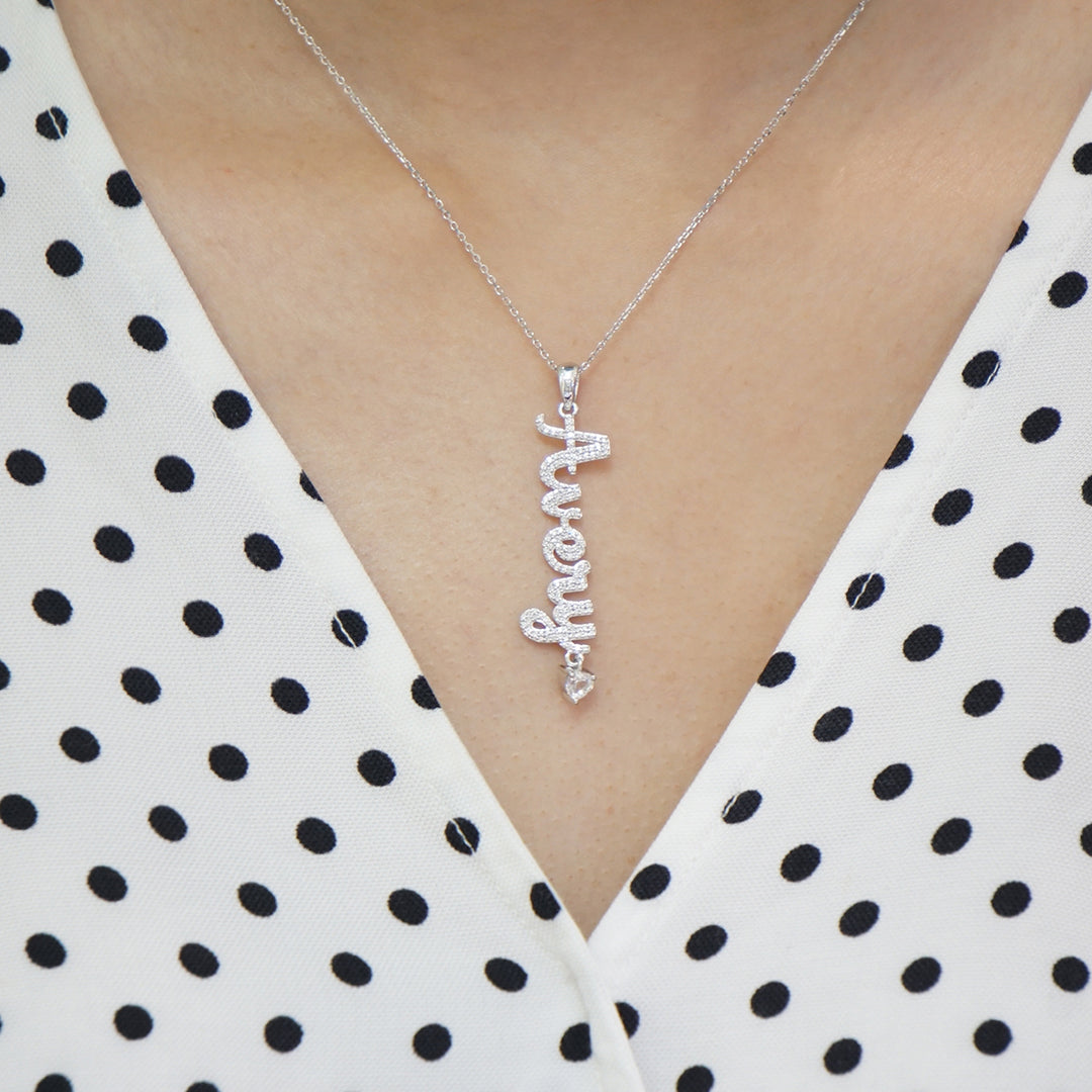 S925 Silver Vertical Design Custom Moissanite Name Necklace For Women