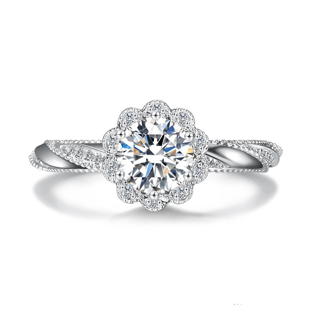 Flower Twisted Ring Band Design Moissanite Engagement Ring