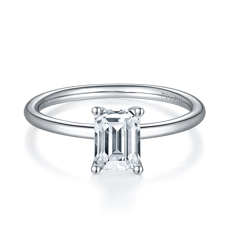Emerald Cut Solitary Moissanite Engagement Ring