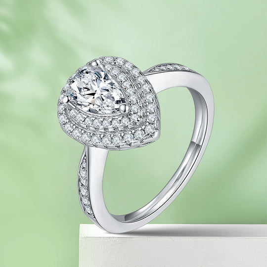 Double Halo Design Pear Cut  Moissanite Ring