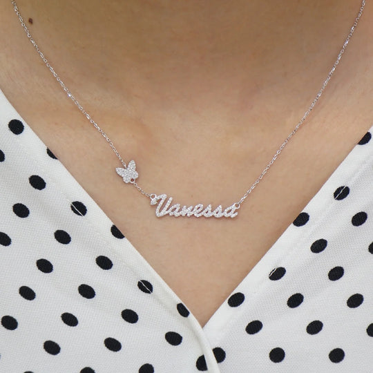 Custom Moissanite Name Necklace Butterfly Design