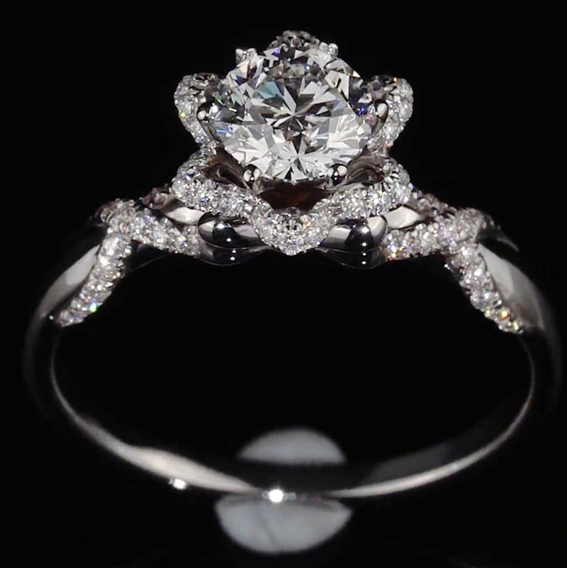 Rose & Bow Tie Halo Round Cut Moissanite Engagement Ring