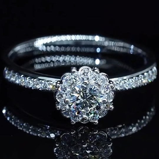 Flower Halo Design Moissanite Engagement Ring