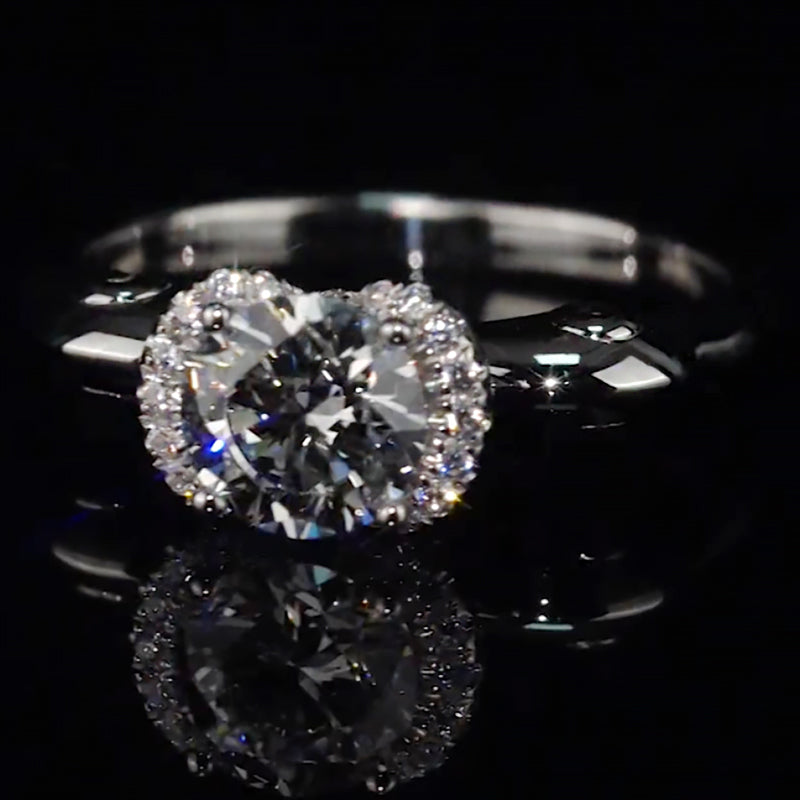 Floral Halo Stacked Setting Moissanite Engagement Ring