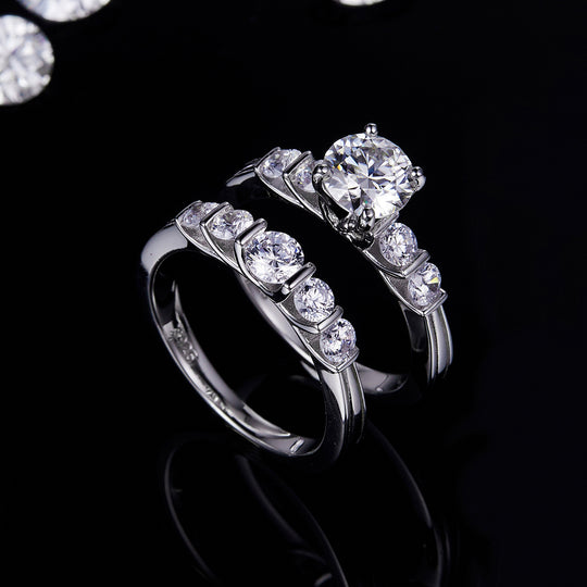 Round Cut Moissanite Engagement and Wedding Ring Set 5