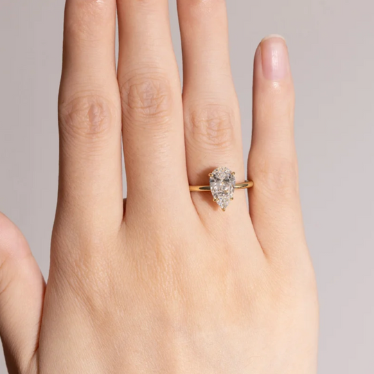 2CT Pear Cut Solitaire Moissanite Engagement Ring