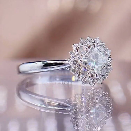 Flower Princess Cut Moissanite Engagement Ring