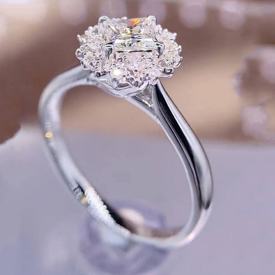 Flower Princess Cut Moissanite Engagement Ring