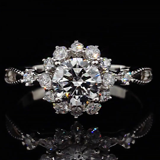 Sunflower Halo Milgrain Shank Moissanite Engagement Ring