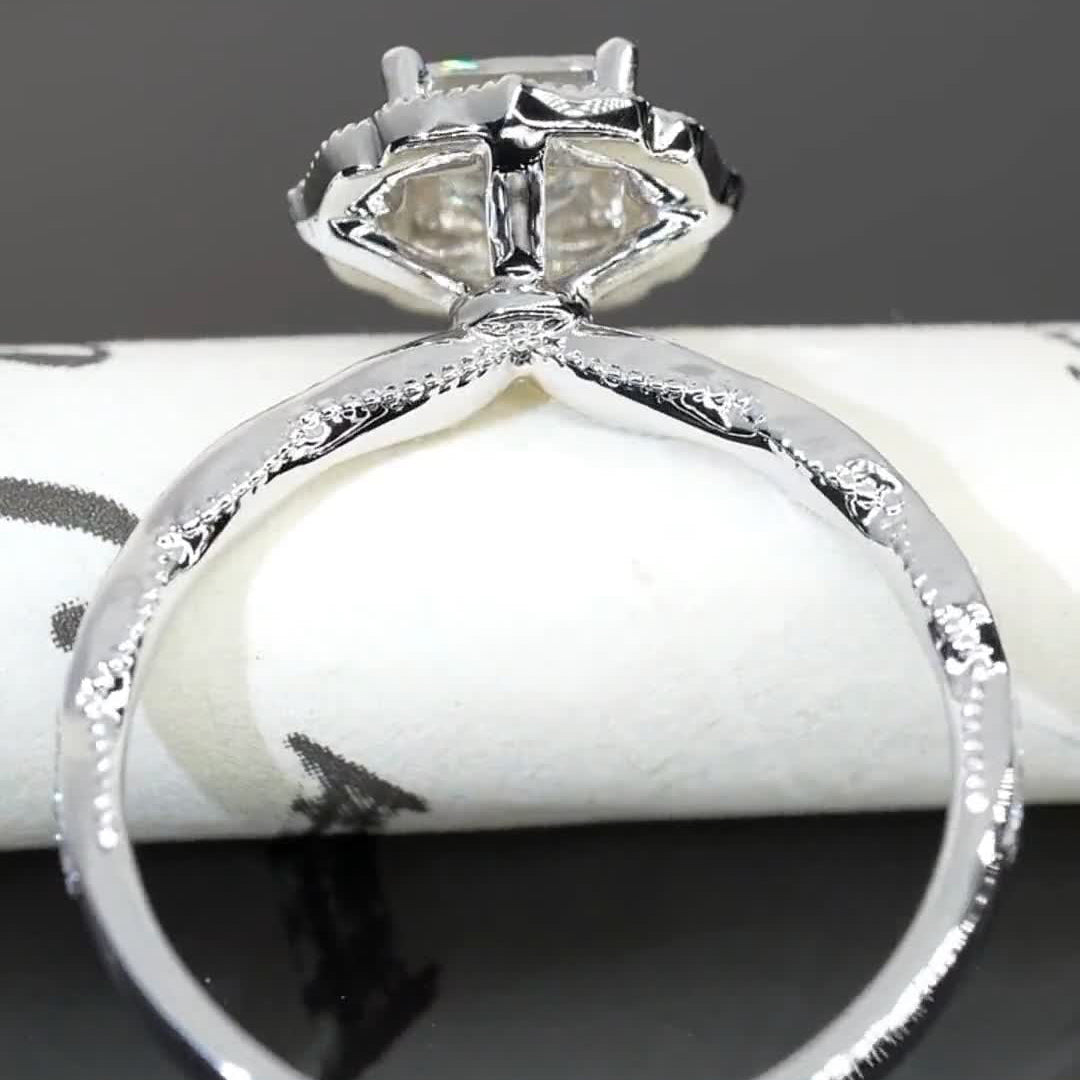 Vintage Design Princess Cut Moissanite Engagement Ring