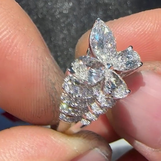 Butterfly Design Marquise Cut Moissanite Engagement Ring