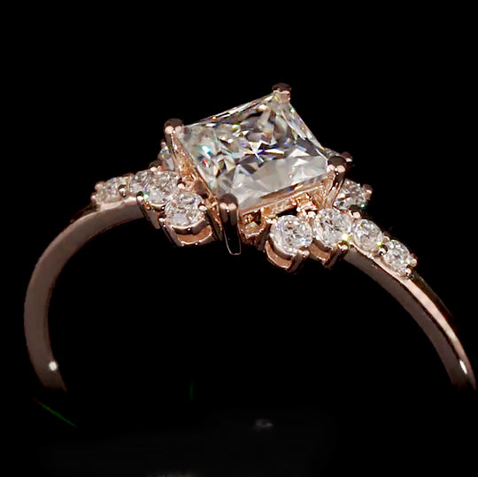 Princess Cut Starburst Halo Moissanite Engagement Ring