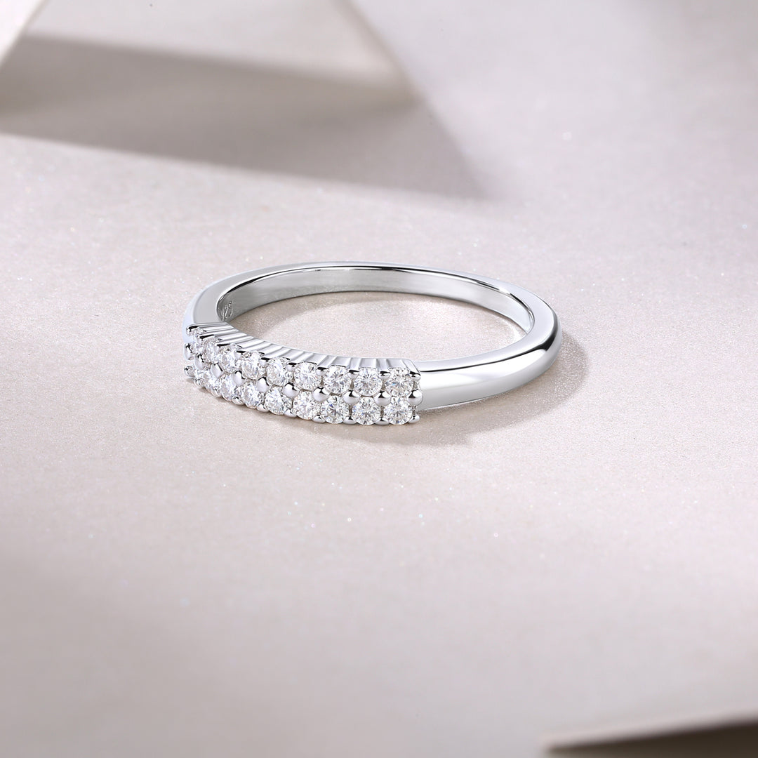 Double Layer 1/4 Eternity Matching Band Wedding Ring