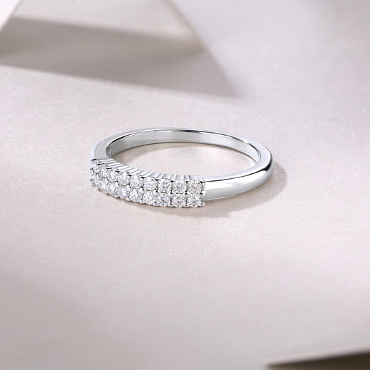 Double Layer 1/4 Eternity Matching Band Wedding Ring