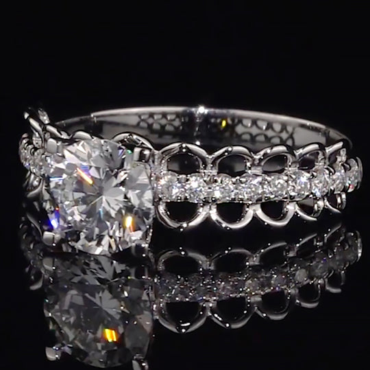 Lace Pave Band Moissanite Engagement Ring