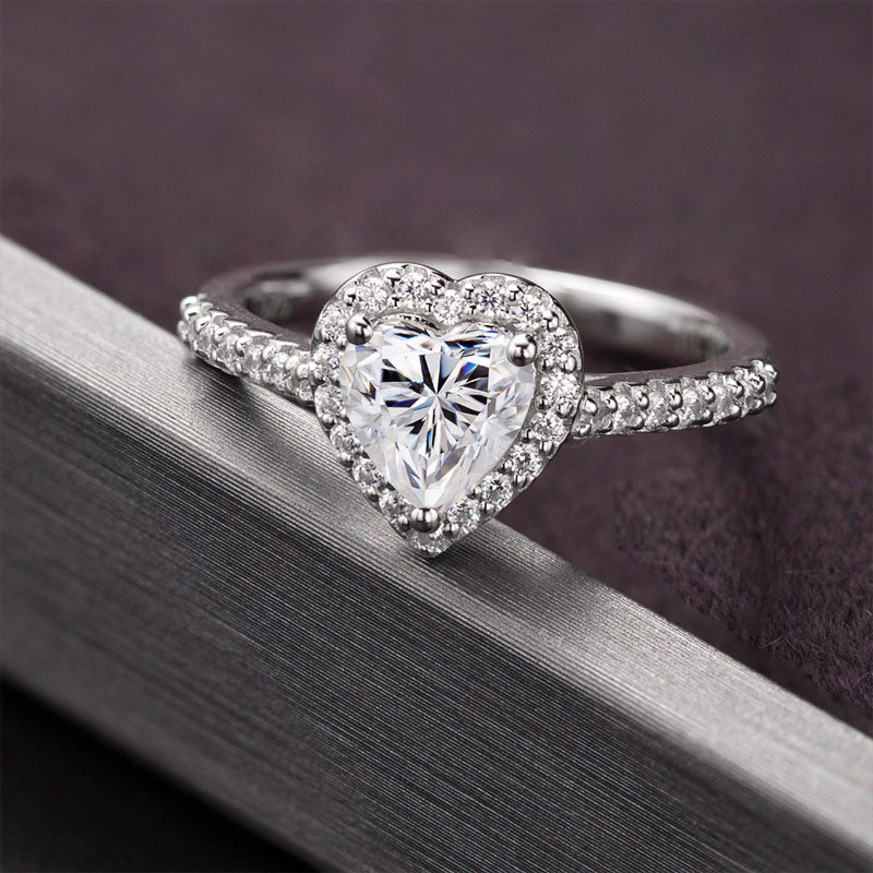 Heart Cut Halo Design Moissanite Ring