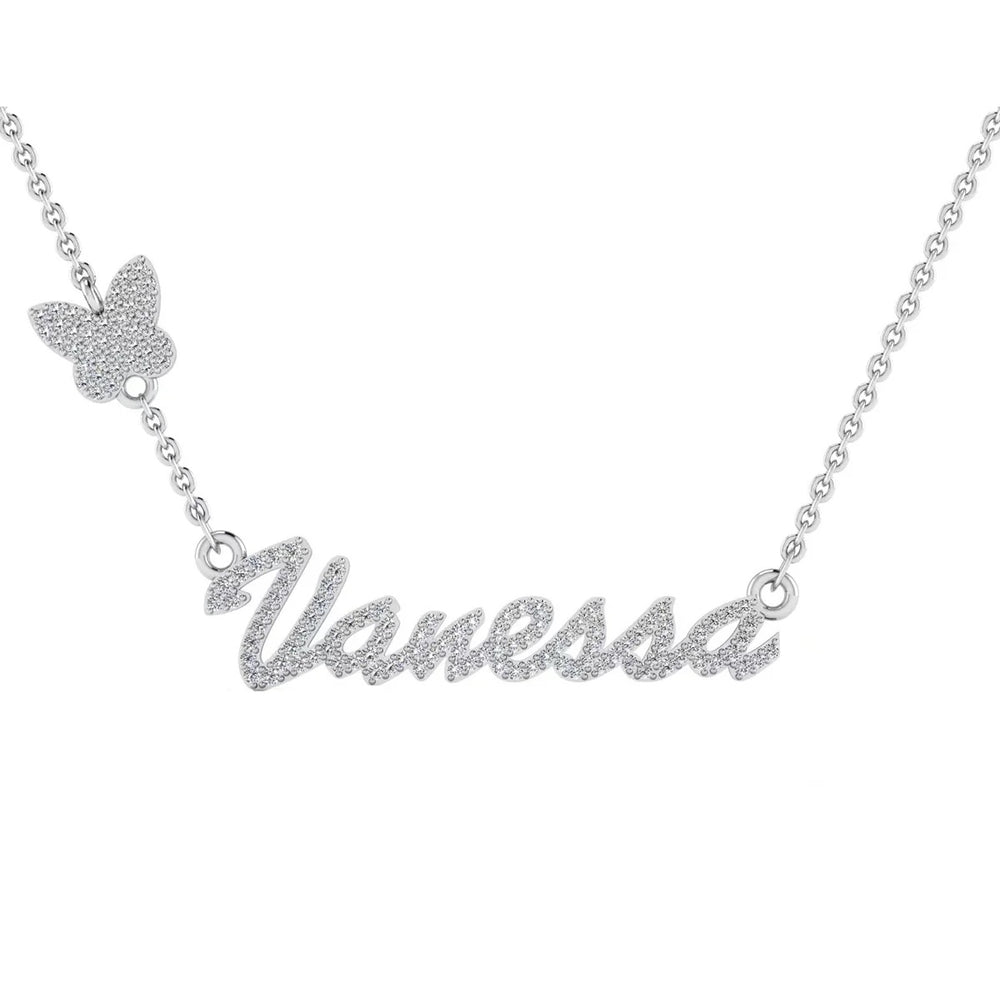 Custom Moissanite Name Necklace Butterfly Design