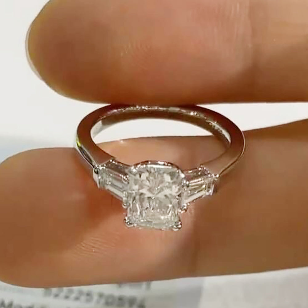 Radiant Cut Trapezoidal Side Stone Moissanite Engagement Ring