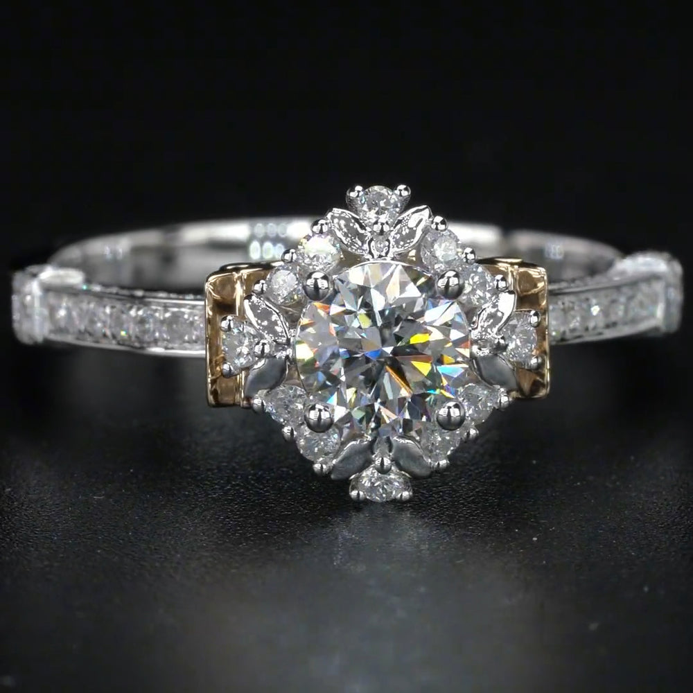 Wing Design 2 Tones Moissanite Engagement Ring