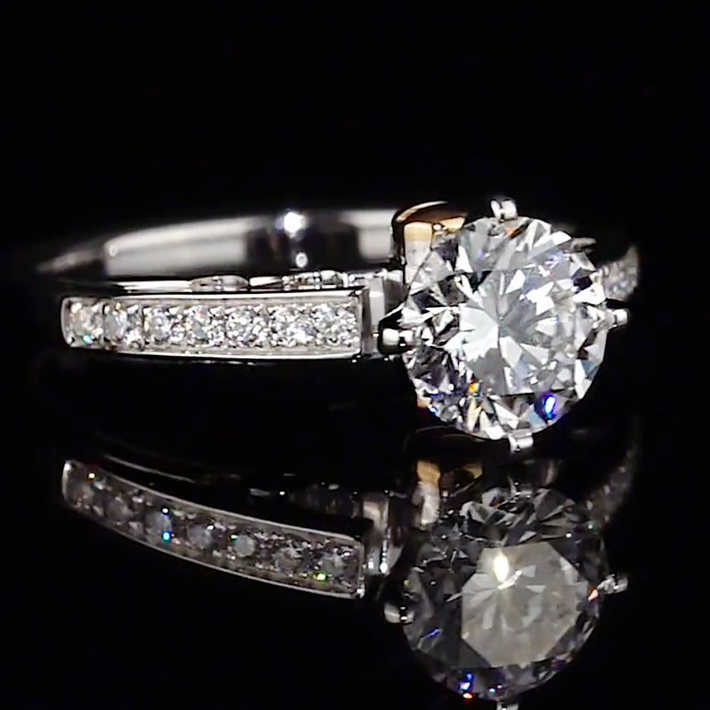 Two-Tone Gold Orb Accent Split Shank Pave Band Moissanite Engagement Ring