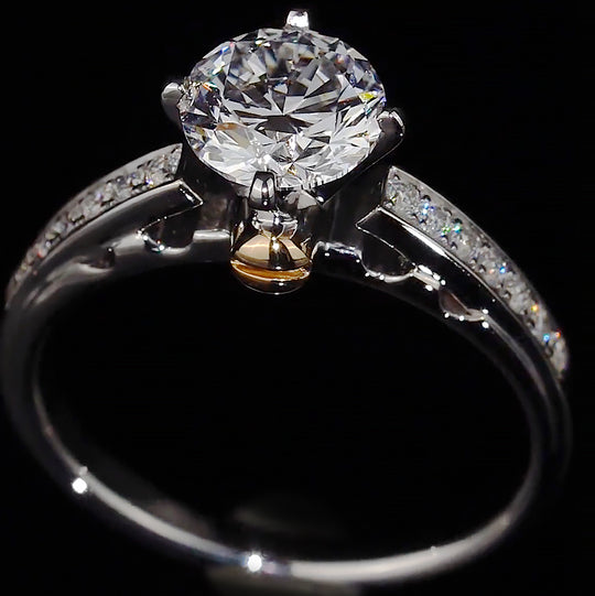 Two-Tone Gold Orb Accent Split Shank Pave Band Moissanite Engagement Ring