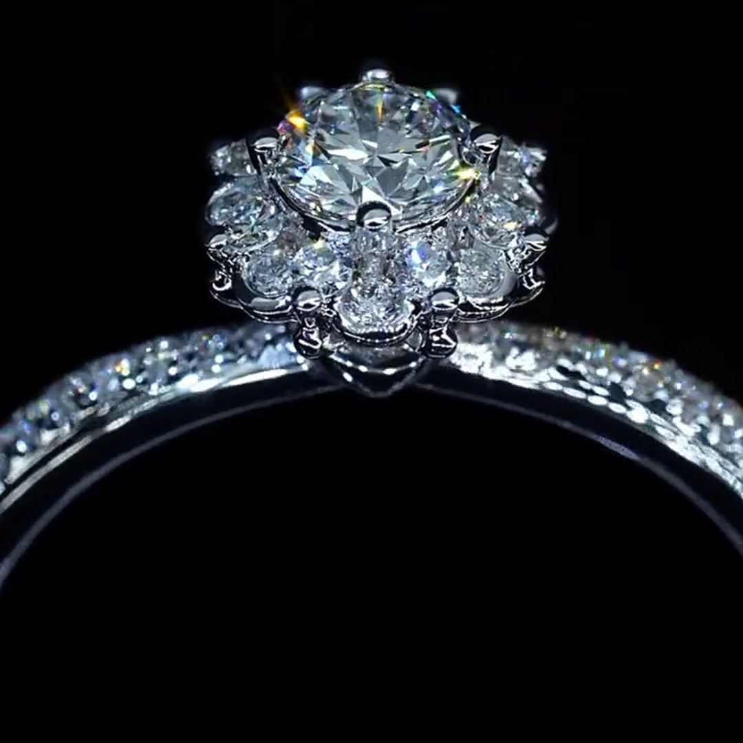 Flower Halo Design Moissanite Engagement Ring