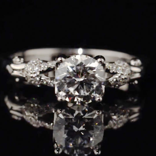 Scroll Accent Wave Pave Band Moissanite Engagement Ring