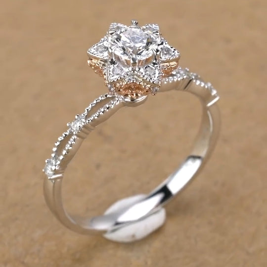 Star Design 2 Tones Moissanite Engagement Ring