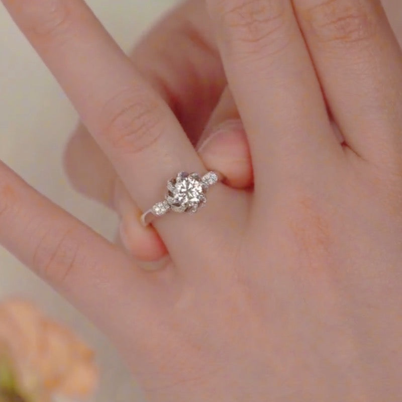 Rose Fountain with Right Angle Band Moissanite Ring