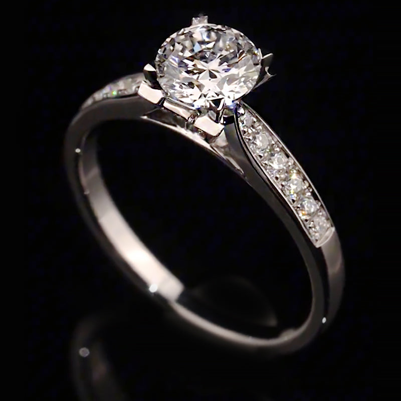 V-Shape Prong Setting Pave Band Moissanite Engagement Ring