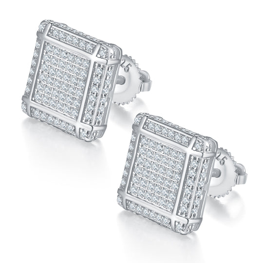 Square Prong-Set S925 Silver Screw Back Stud Moissanite Earrings