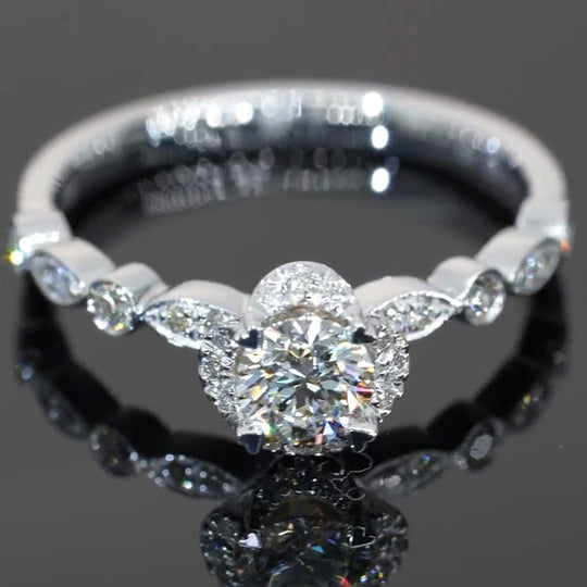 Flower Vintage Design Halo Design Moissanite Engagement Ring