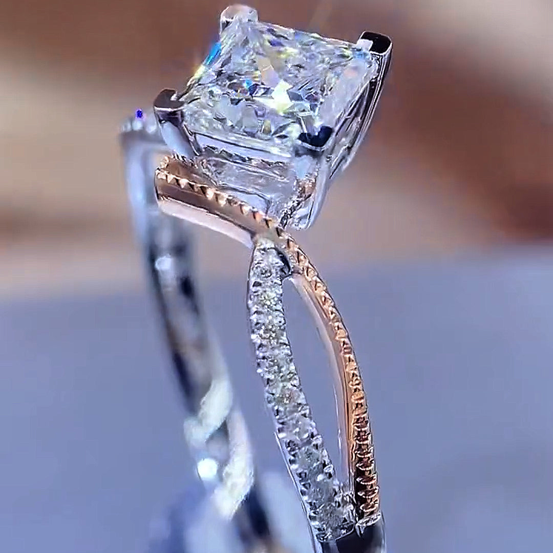 Princess Cut 2 Tones Moissanite Diamond Engagement Ring