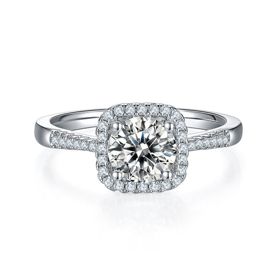 Square Halo Design Moissanite Engagement Ring