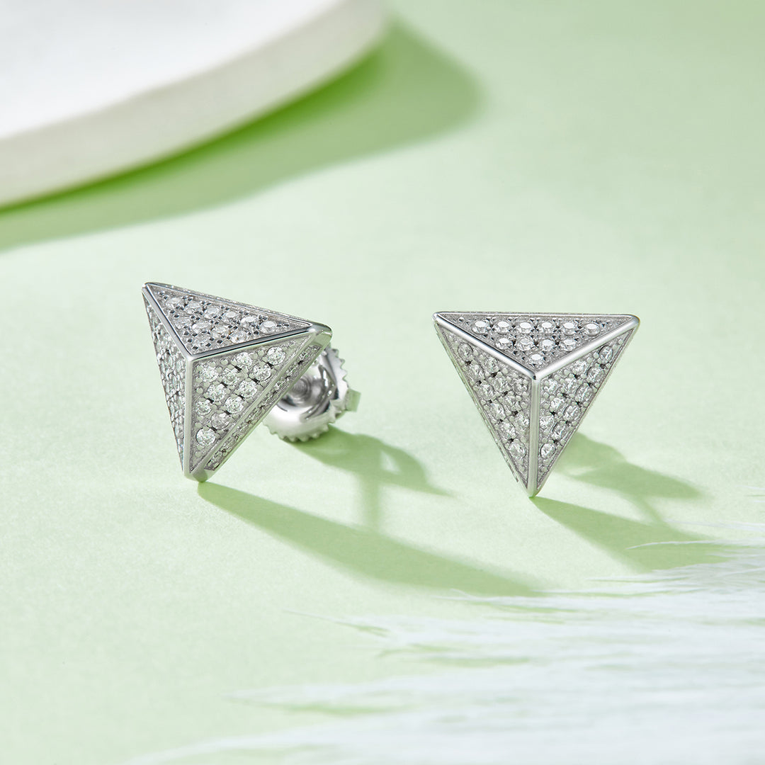 Triangular S925 Silver Screw Back Stud Moissanite Earrings