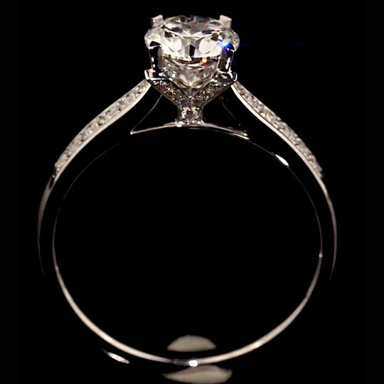 V-Shape Prong Setting Pave Band Moissanite Engagement Ring