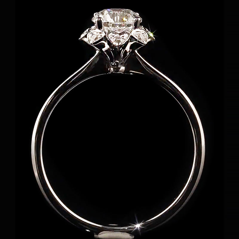 Floral Heart Halo Round Cut Moissanite Engagement Ring